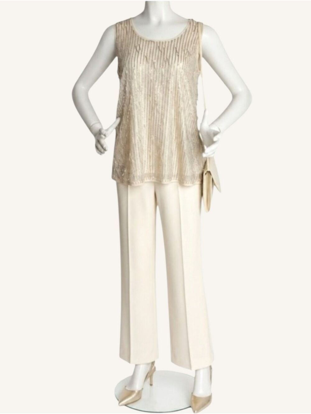 Cotton Bleu Cream Sequin Small Tassel Tank | Luxe Metallic Dressy Top NWT